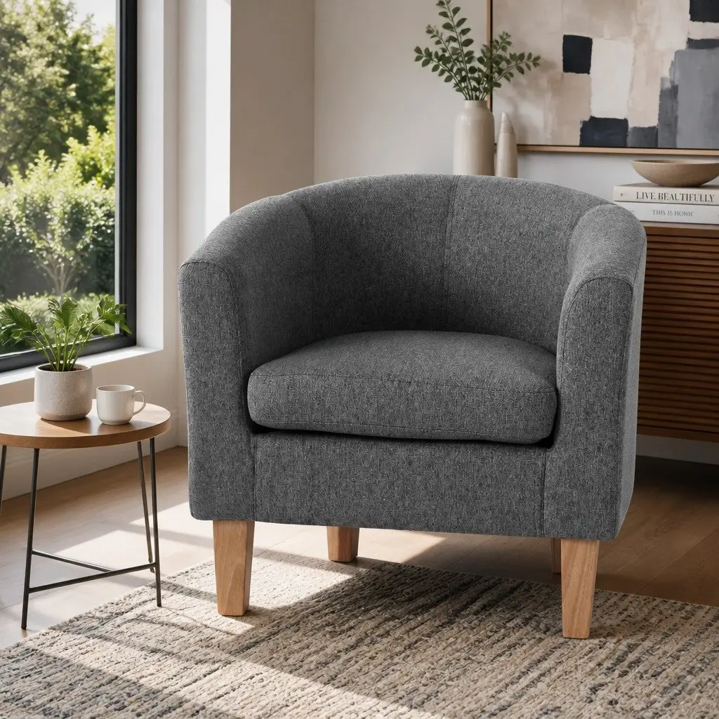 Grey Tub Armchair with Contoured Backrest
