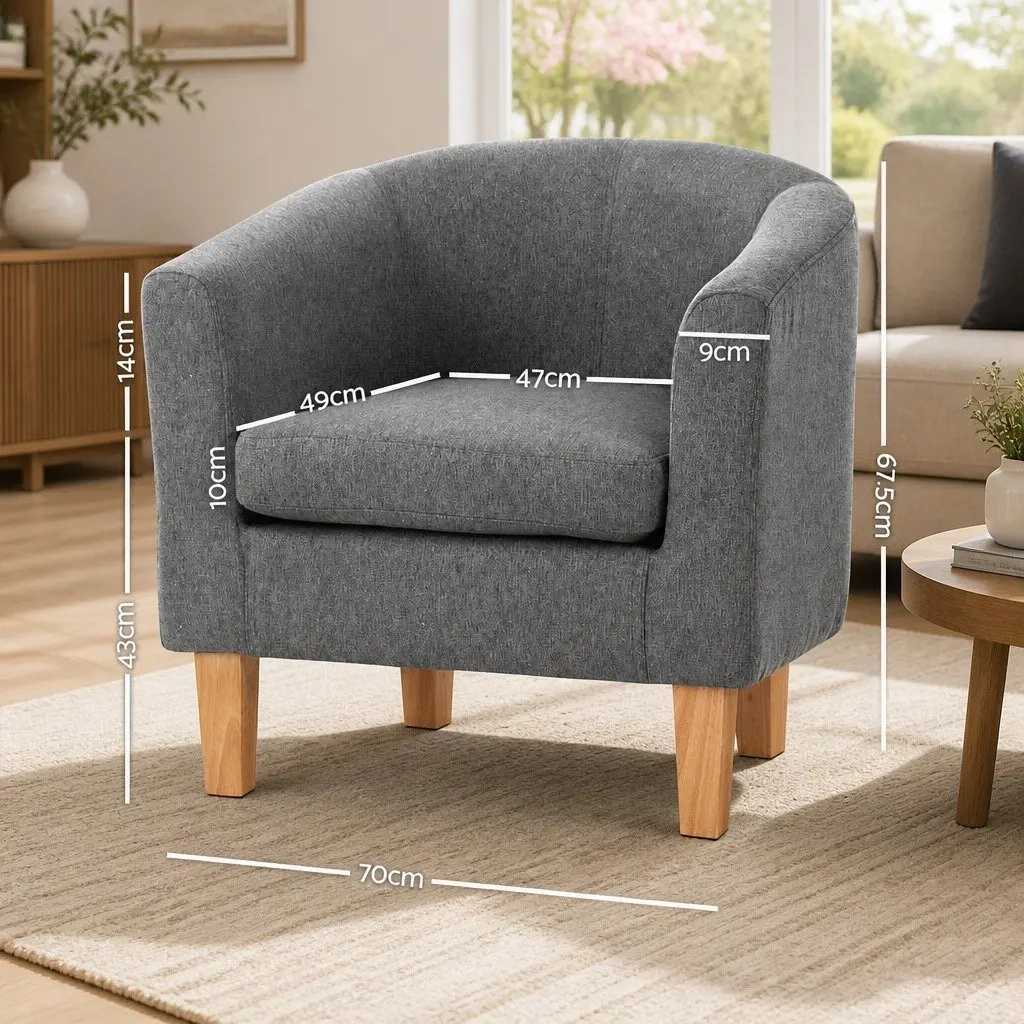 Grey Tub Armchair with Contoured Backrest