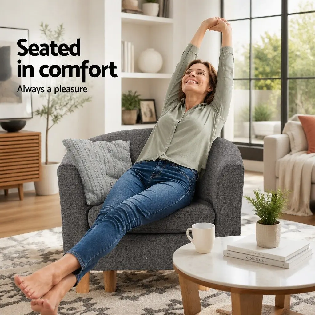 Grey Tub Armchair with Contoured Backrest