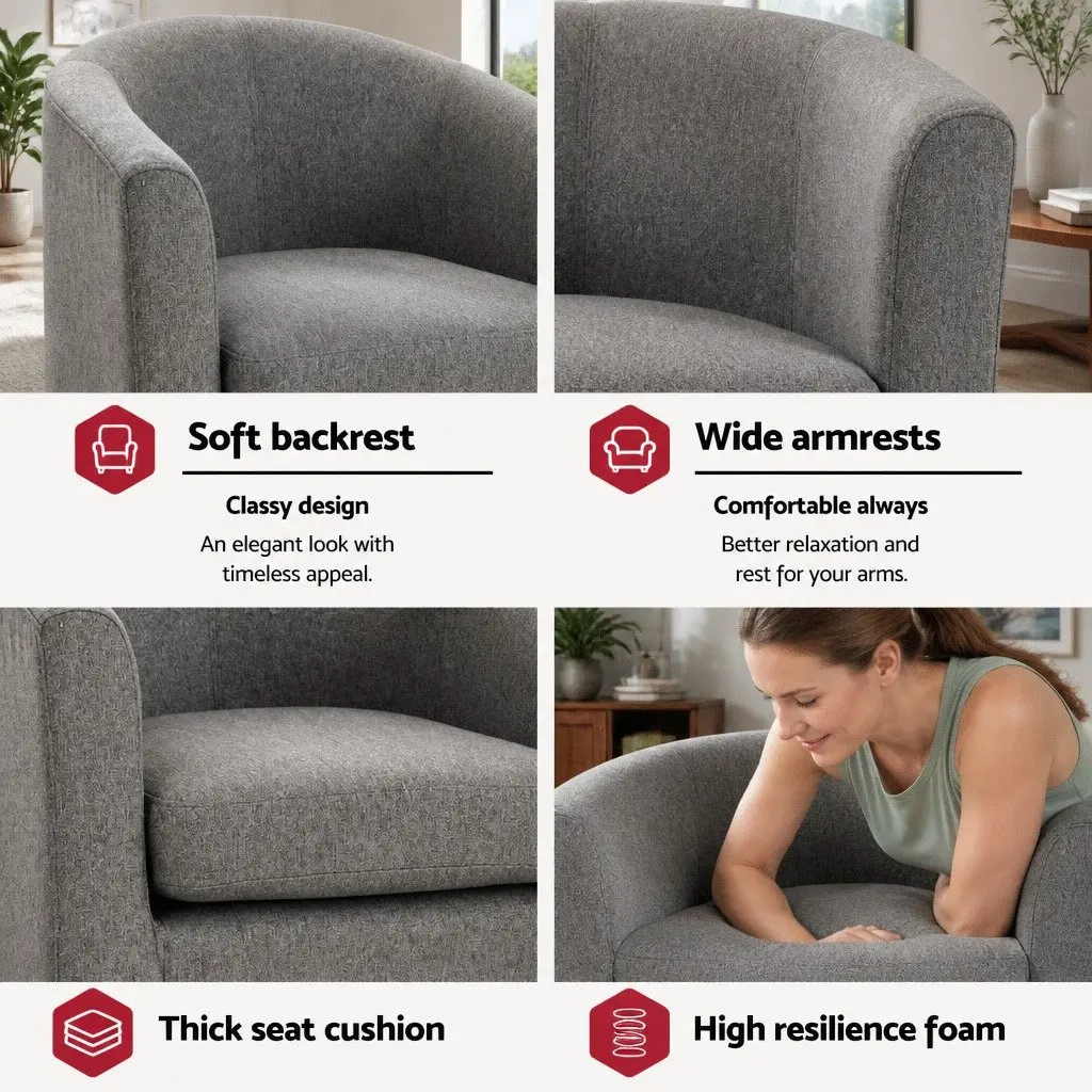 Grey Tub Armchair with Contoured Backrest