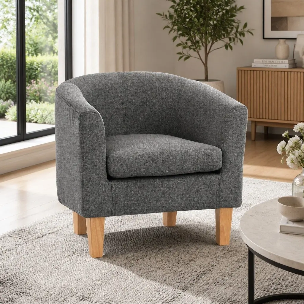 Grey Tub Armchair with Contoured Backrest