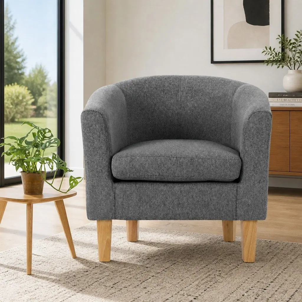 Grey Tub Armchair with Contoured Backrest