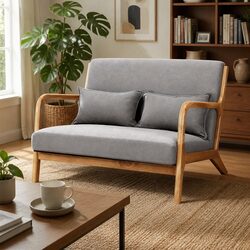2-Seater Armchair Loveseat Modern Sofa with Rubber Wood Frame Light Grey Comfort