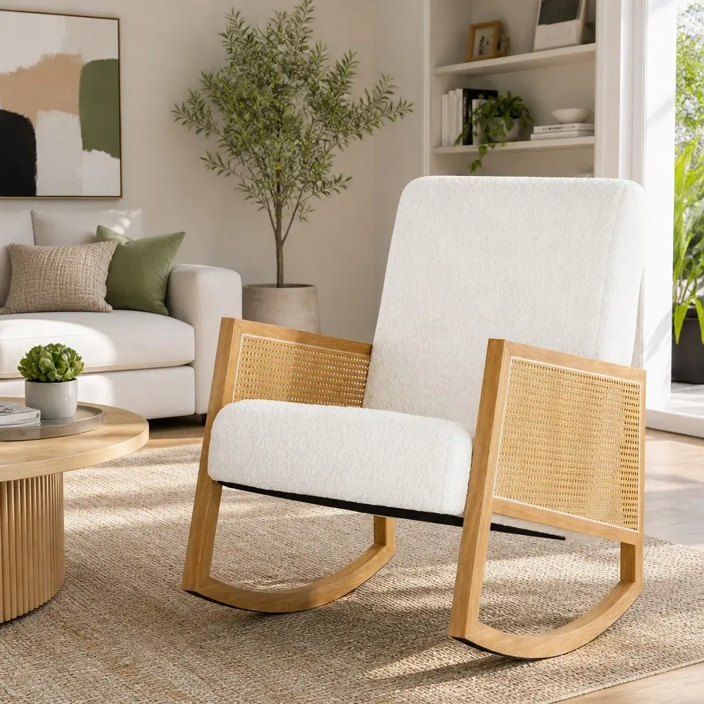 Boucle Rattan Rocking Chair for Comfort and Relaxation