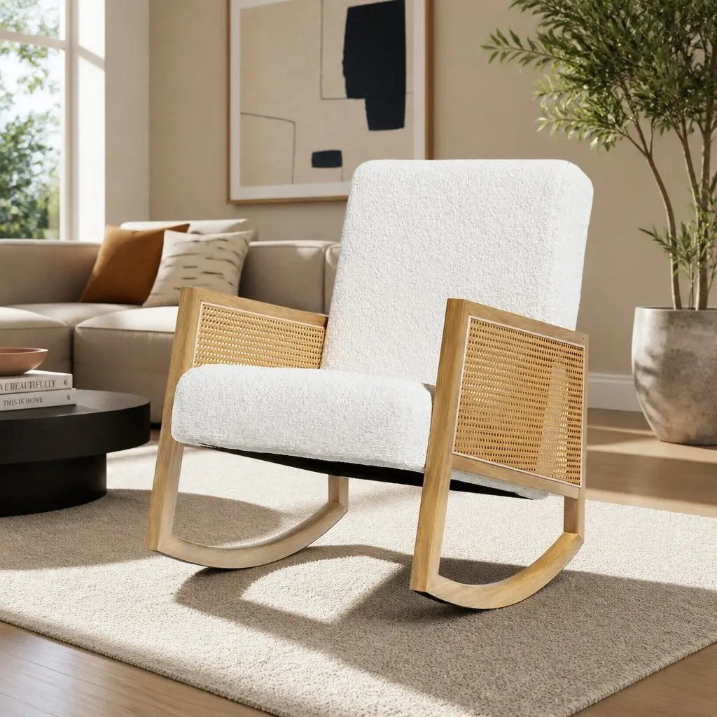 Boucle Rattan Rocking Chair for Comfort and Relaxation