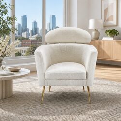 Cushioned White Armchair in Boucle Fabric