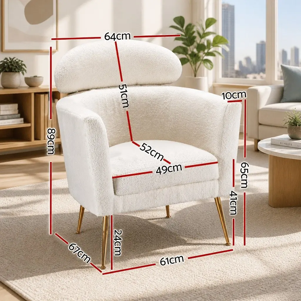 Cushioned White Armchair in Boucle Fabric