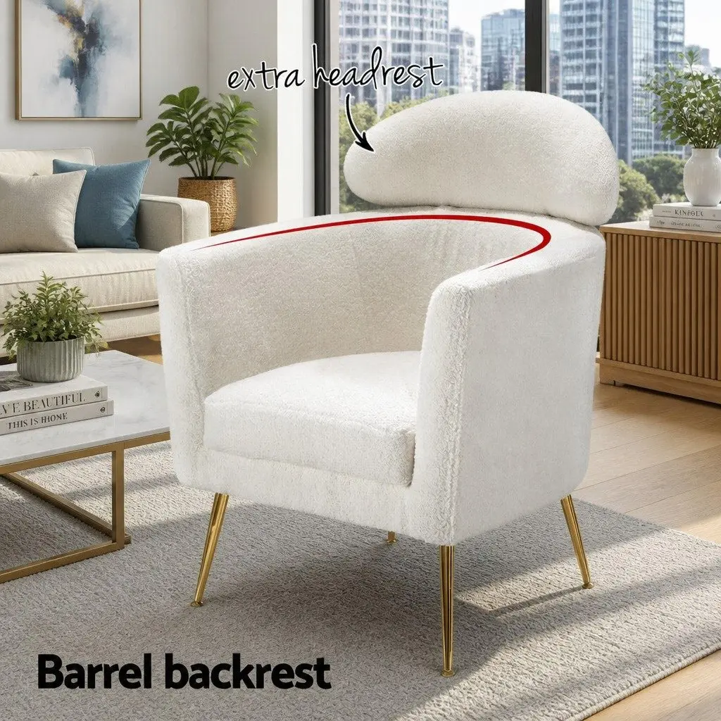 Cushioned White Armchair in Boucle Fabric