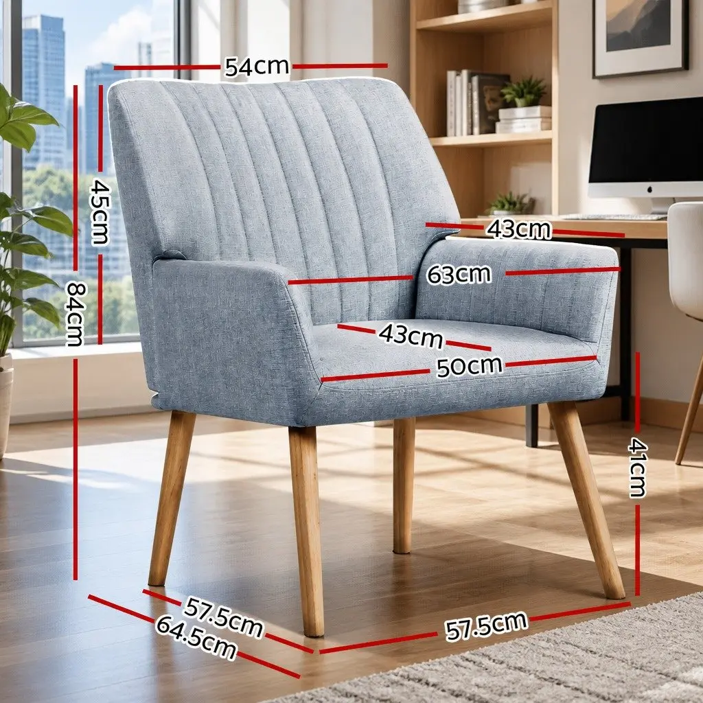 Armchair Grey Faux Fabric Lounge Chair 63cm W 64.5cm D 84cm H Rubber Wood Legs