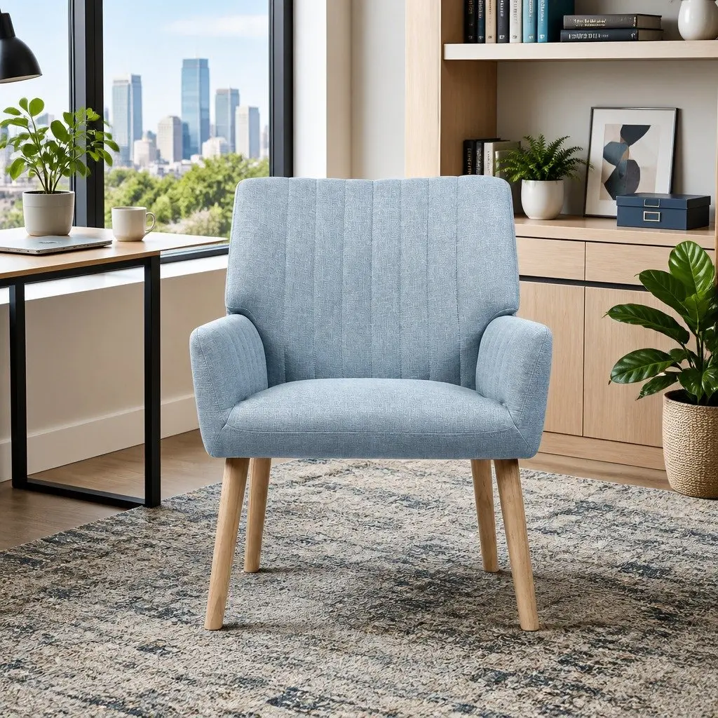 Armchair Grey Faux Fabric Lounge Chair 63cm W 64.5cm D 84cm H Rubber Wood Legs