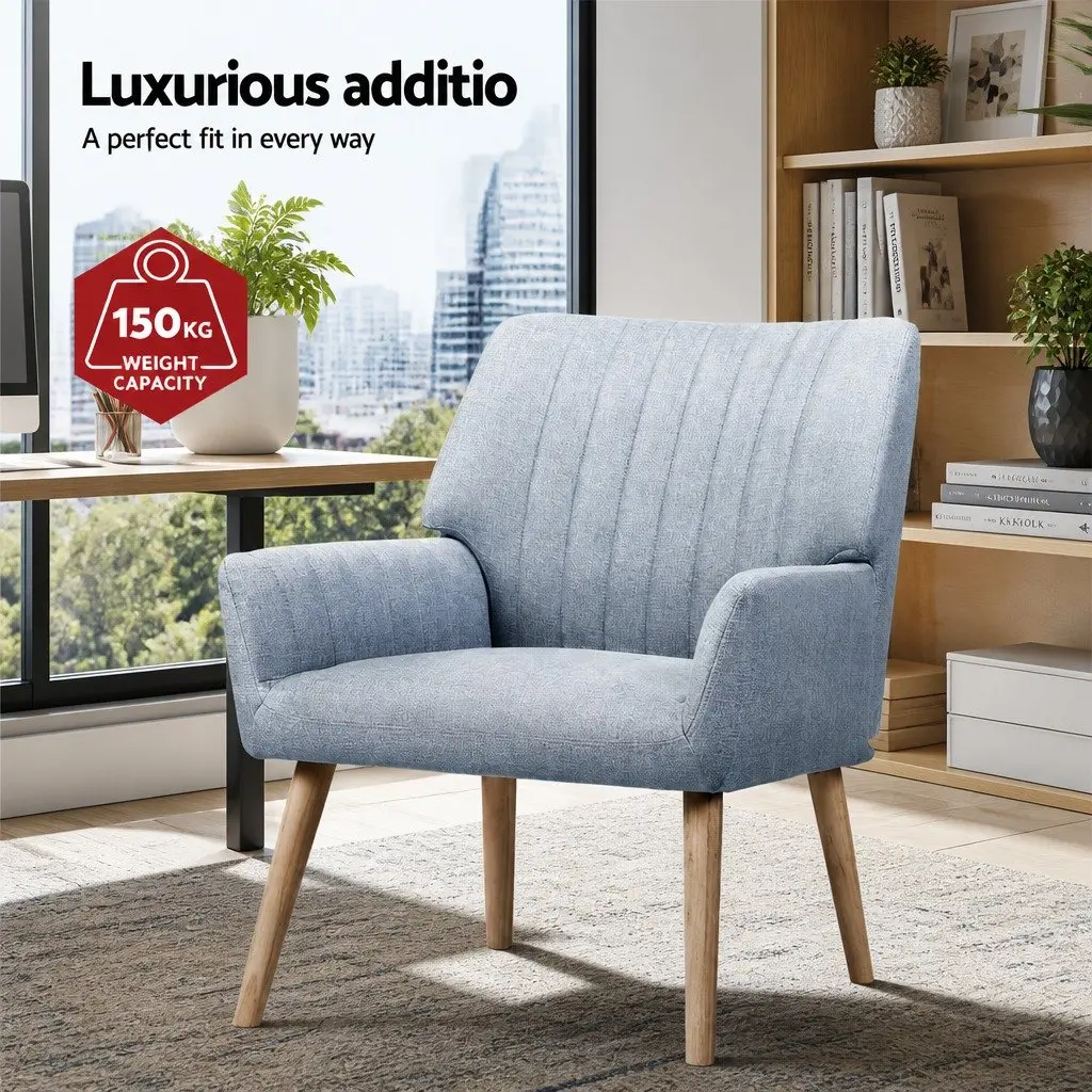 Armchair Grey Faux Fabric Lounge Chair 63cm W 64.5cm D 84cm H Rubber Wood Legs