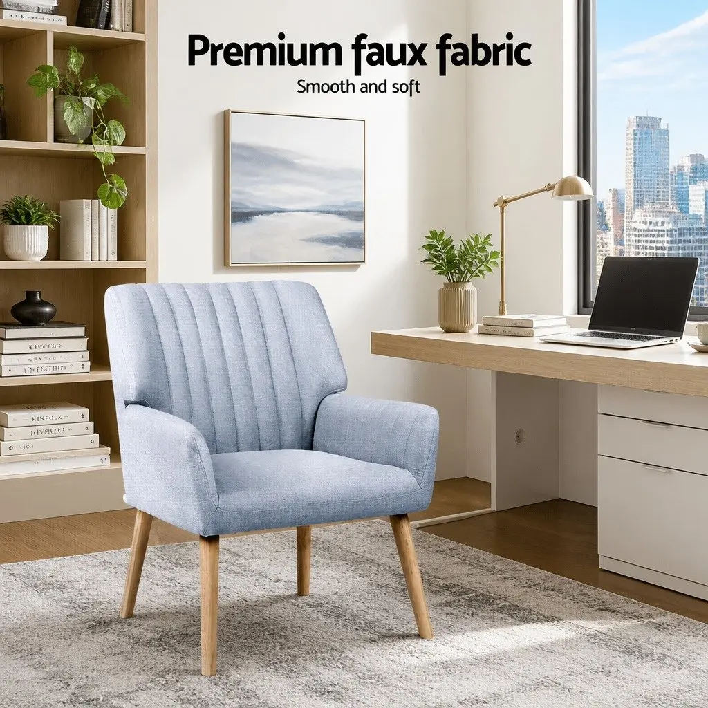 Armchair Grey Faux Fabric Lounge Chair 63cm W 64.5cm D 84cm H Rubber Wood Legs