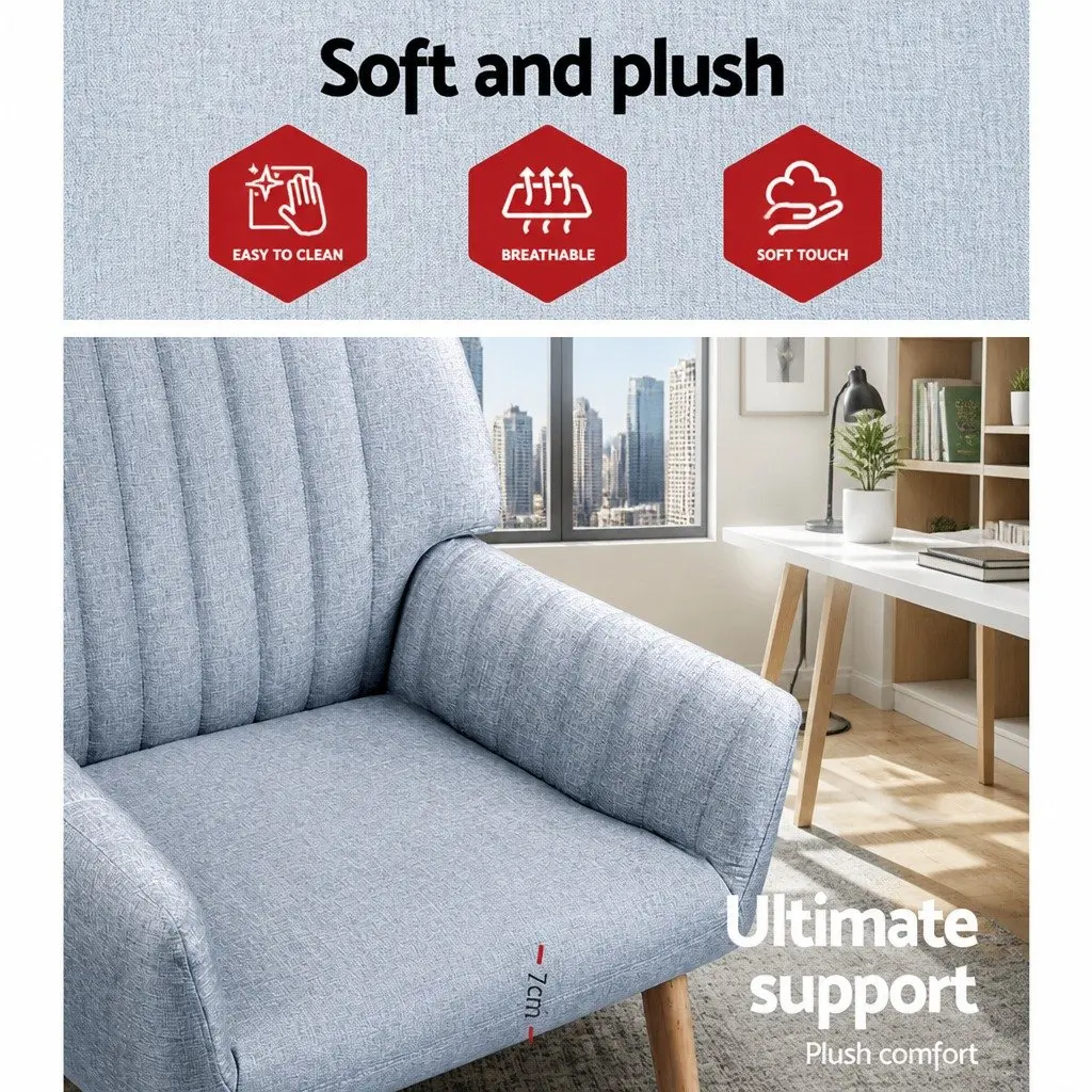 Armchair Grey Faux Fabric Lounge Chair 63cm W 64.5cm D 84cm H Rubber Wood Legs