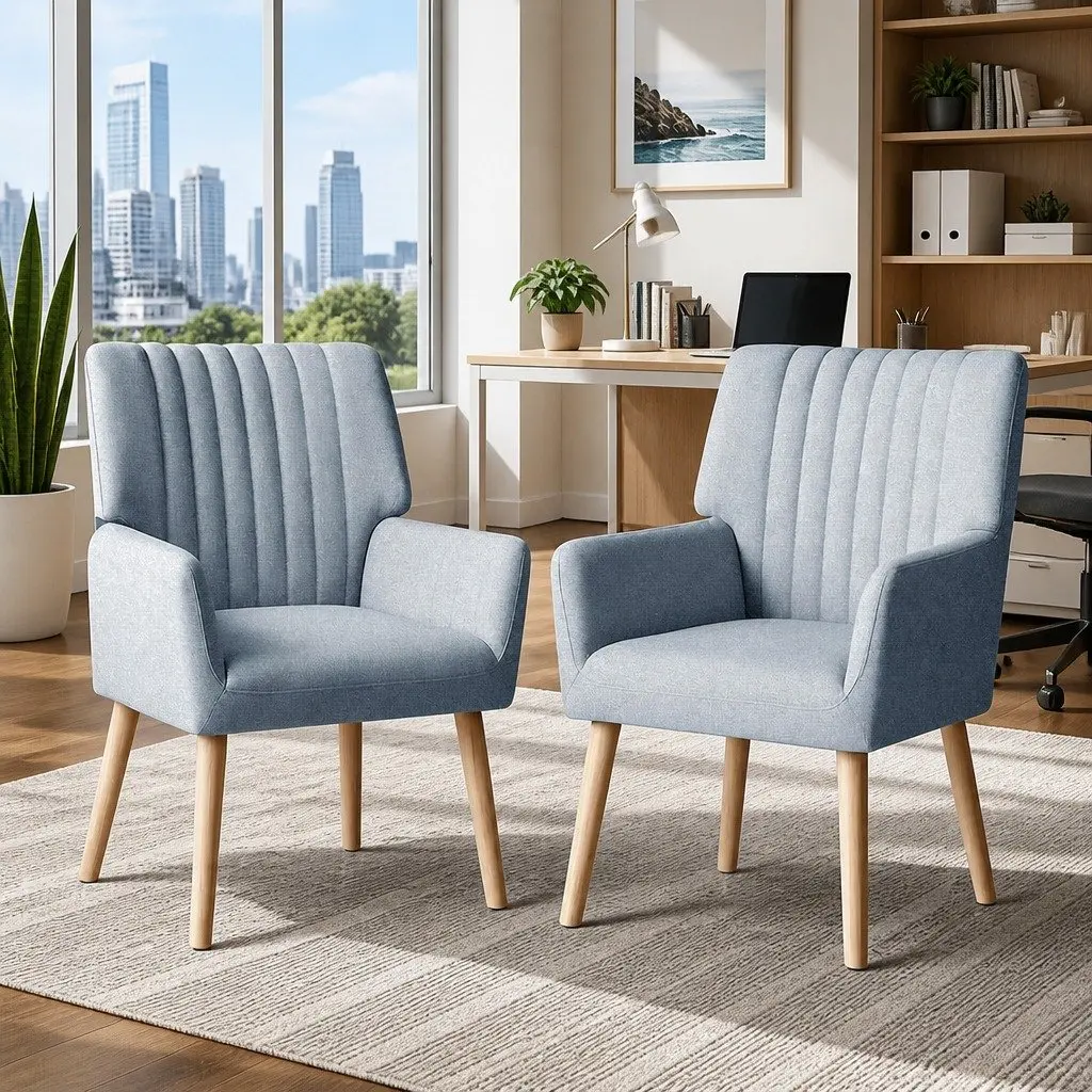 Armchair Grey Faux Fabric Lounge Chair 63cm W 64.5cm D 84cm H Rubber Wood Legs
