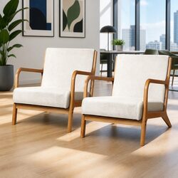 Set of 2 Beige Faux Fabric Armchairs for Cozy Living Rooms