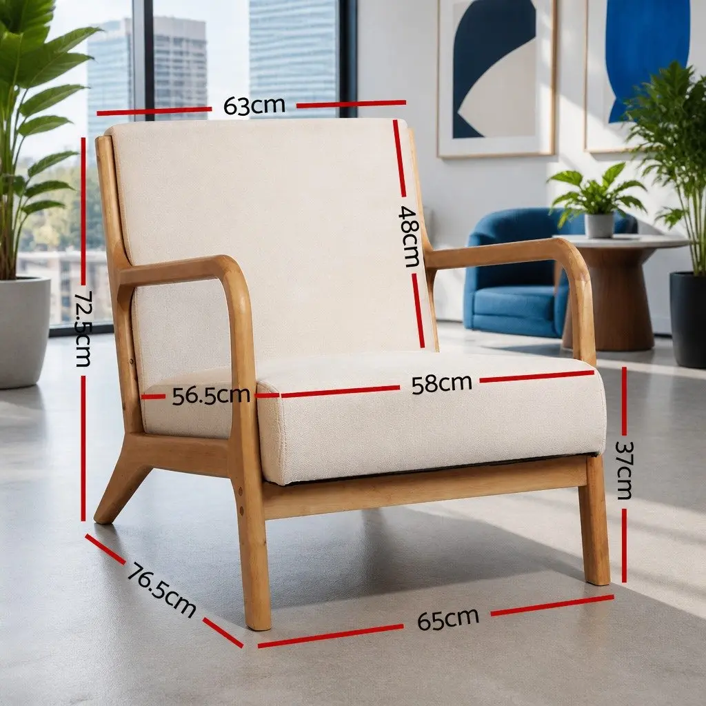 Armchair Faux Fabric Beige Comfortable Living Room Lounge Chair Set of 2