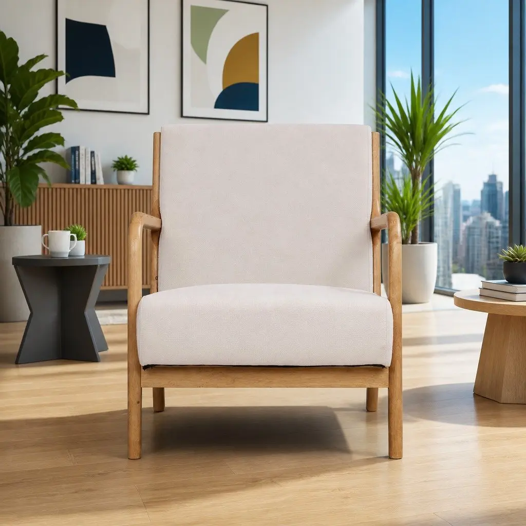 Armchair Faux Fabric Beige Comfortable Living Room Lounge Chair Set of 2