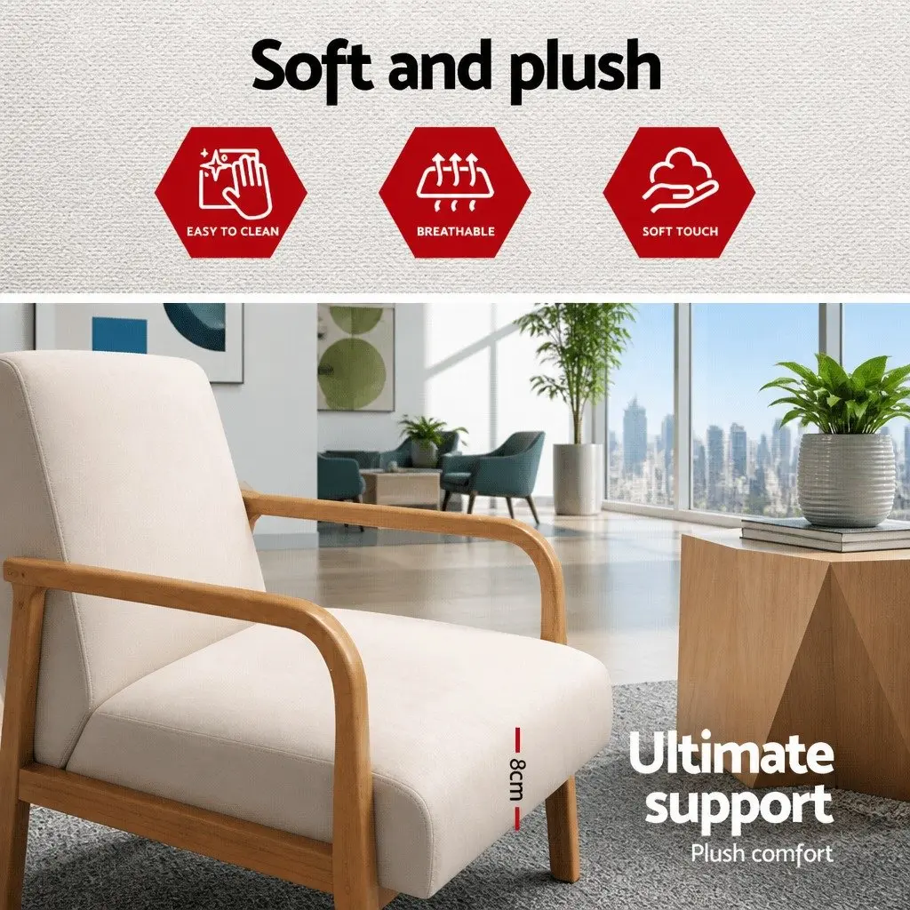 Armchair Faux Fabric Beige Comfortable Living Room Lounge Chair Set of 2