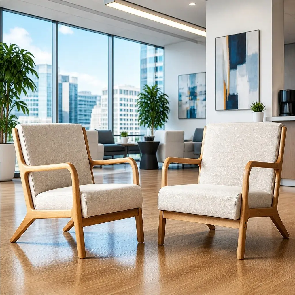Armchair Faux Fabric Beige Comfortable Living Room Lounge Chair Set of 2
