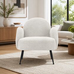 Comfortable White Boucle Armchair with Sherpa Fabric