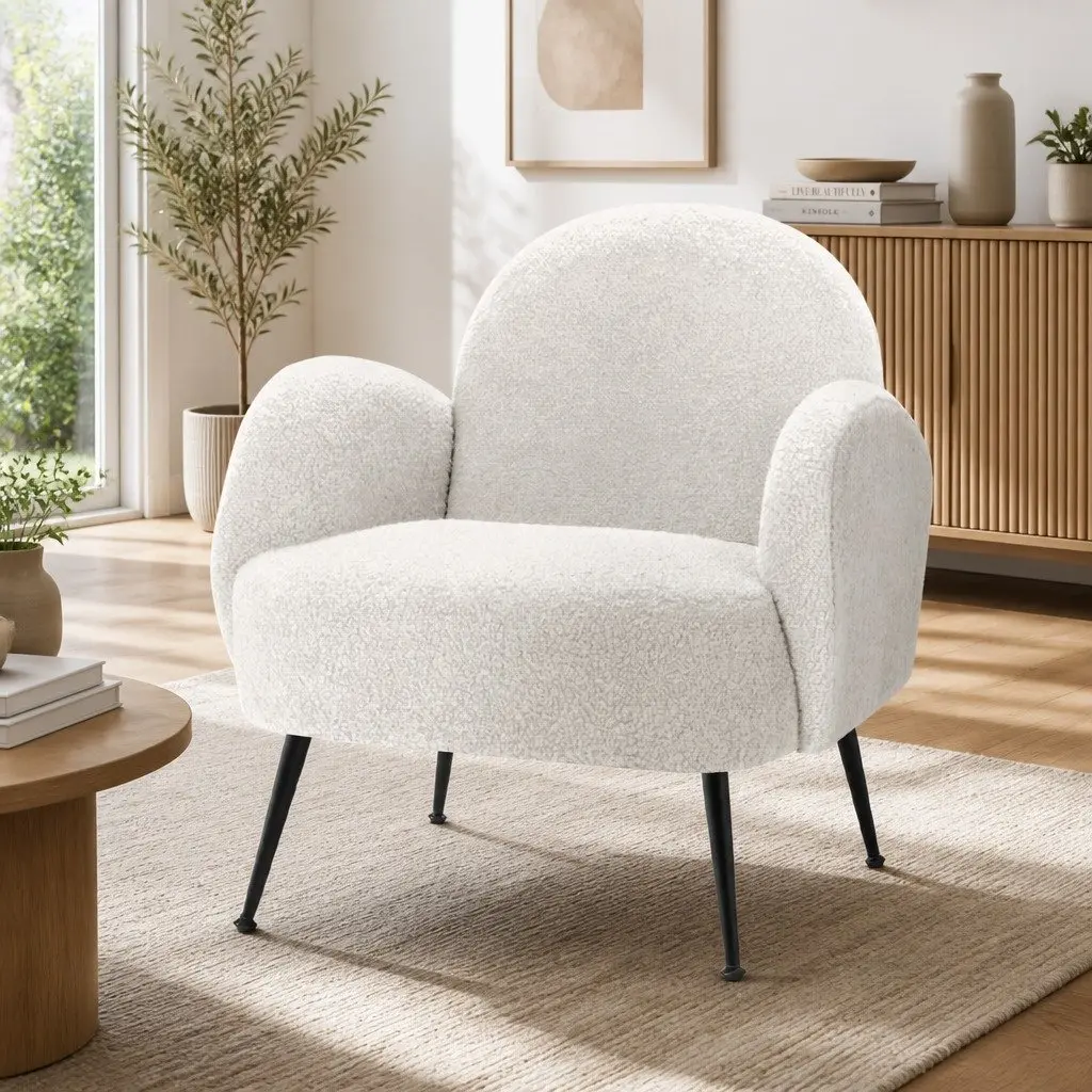 White Boucle Armchair with Sherpa Fabric