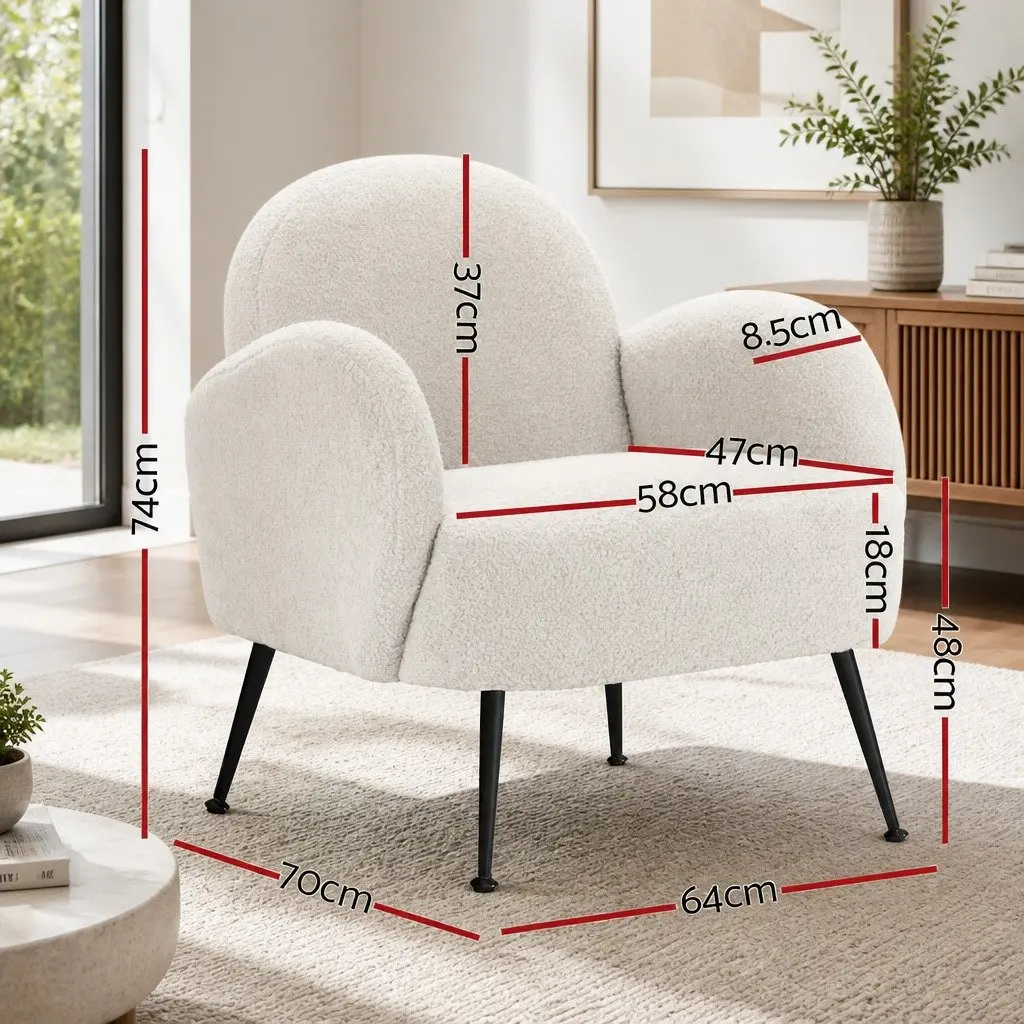 White Boucle Armchair with Sherpa Fabric