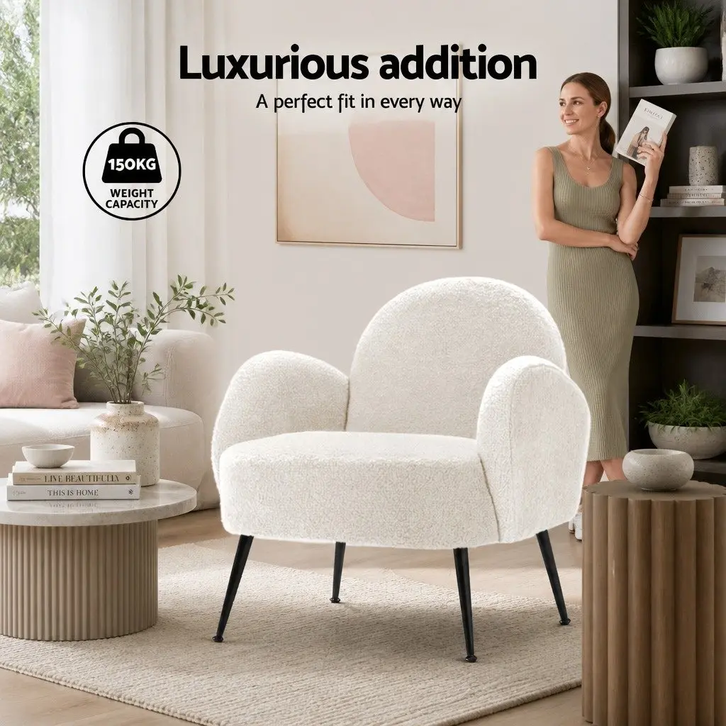White Boucle Armchair with Sherpa Fabric