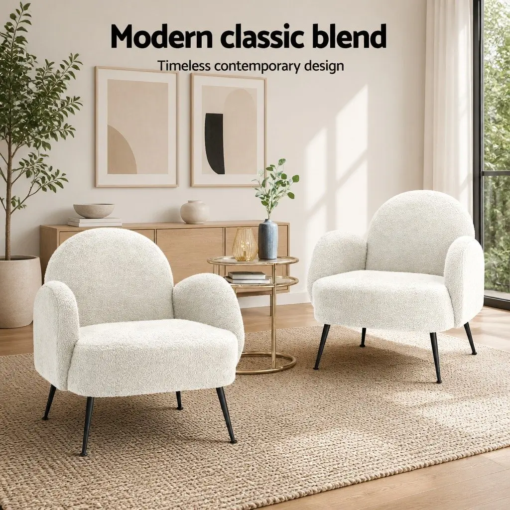 White Boucle Armchair with Sherpa Fabric