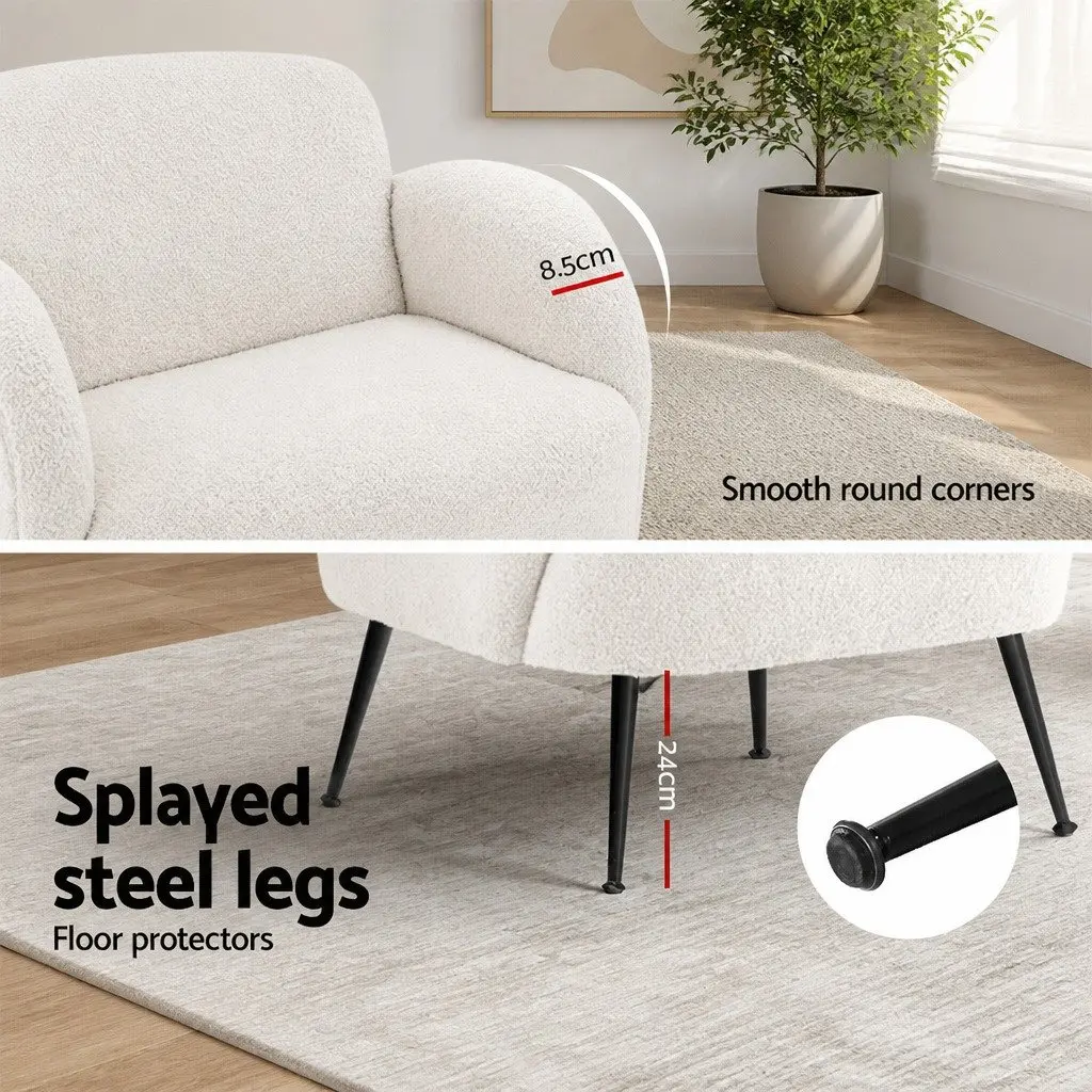 White Boucle Armchair with Sherpa Fabric