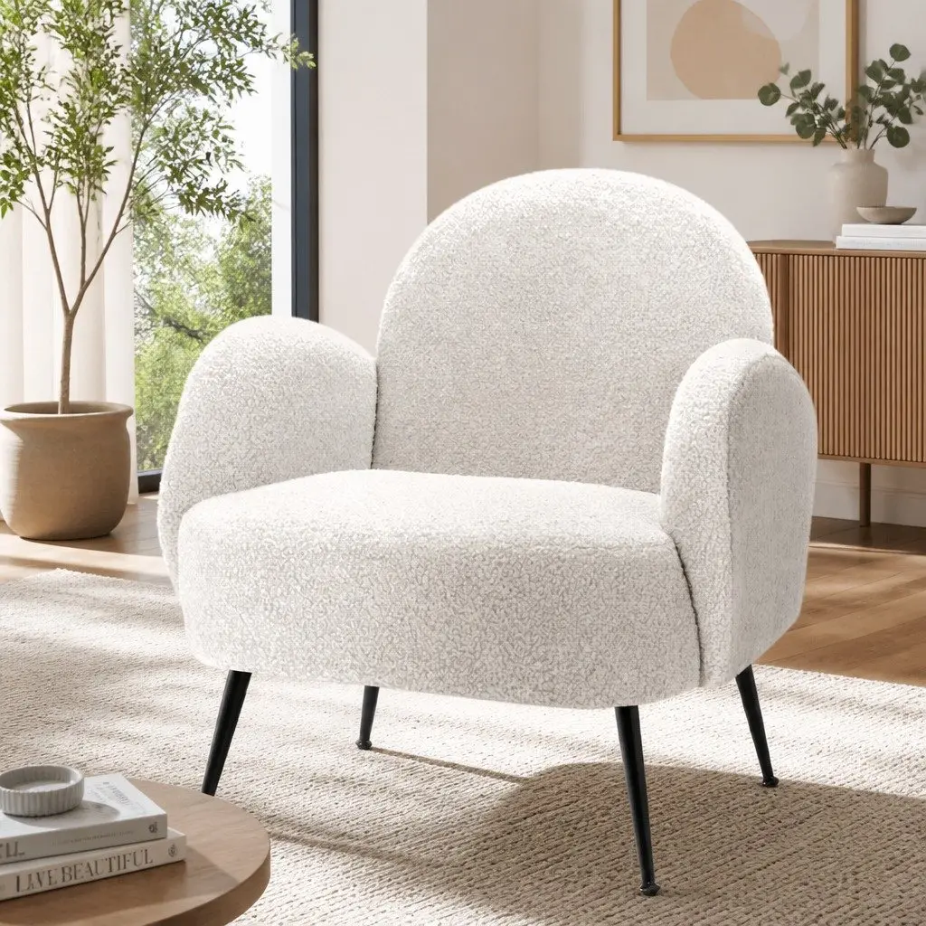 White Boucle Armchair with Sherpa Fabric