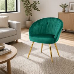 Green Velvet Armchair with Golden Legs High Resilience Foam Padded Accent Chair