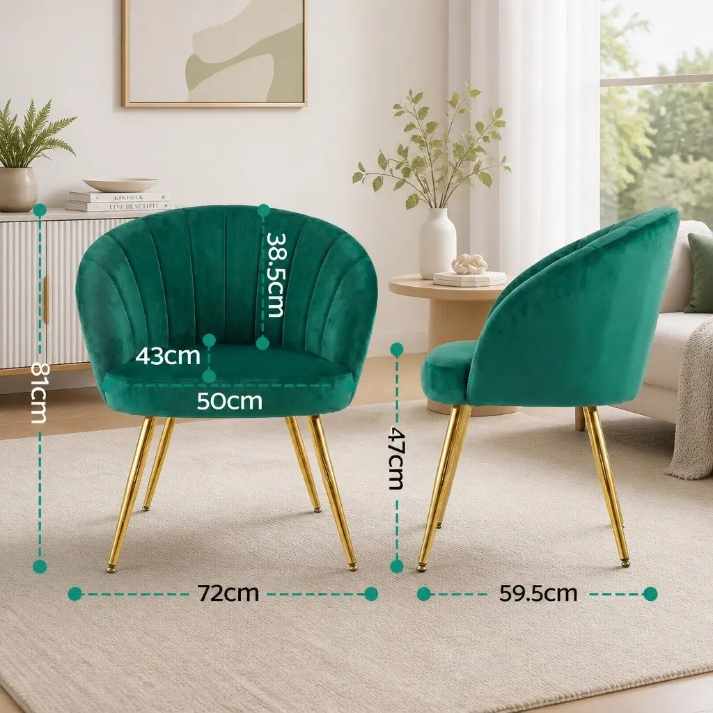 Green Velvet Armchair with Golden Legs High Resilience Foam Padded