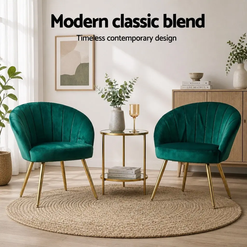 Green Velvet Armchair with Golden Legs High Resilience Foam Padded