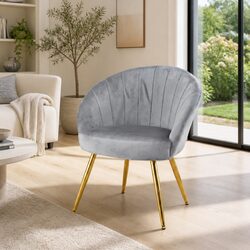Velvet Upholstered Grey Accent Armchair with Golden Legs