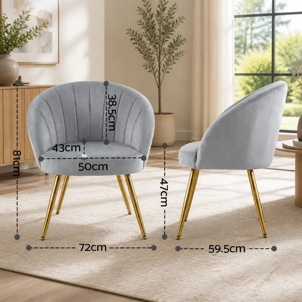 Grey Velvet Upholstered Armchair with Golden Legs