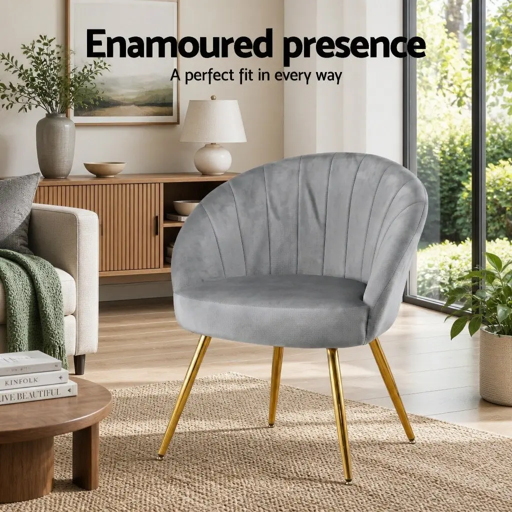 Grey Velvet Upholstered Armchair with Golden Legs
