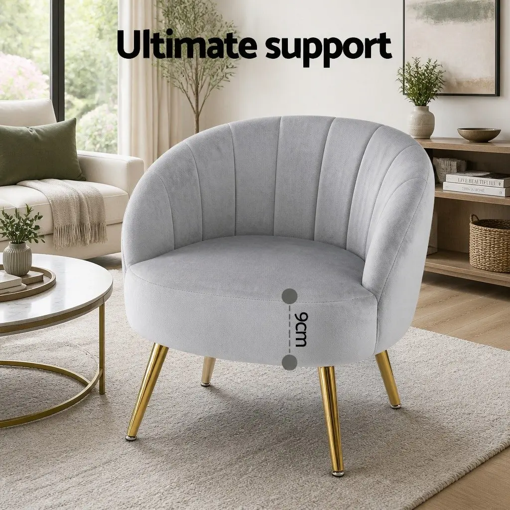 Grey Velvet Upholstered Armchair with Golden Legs