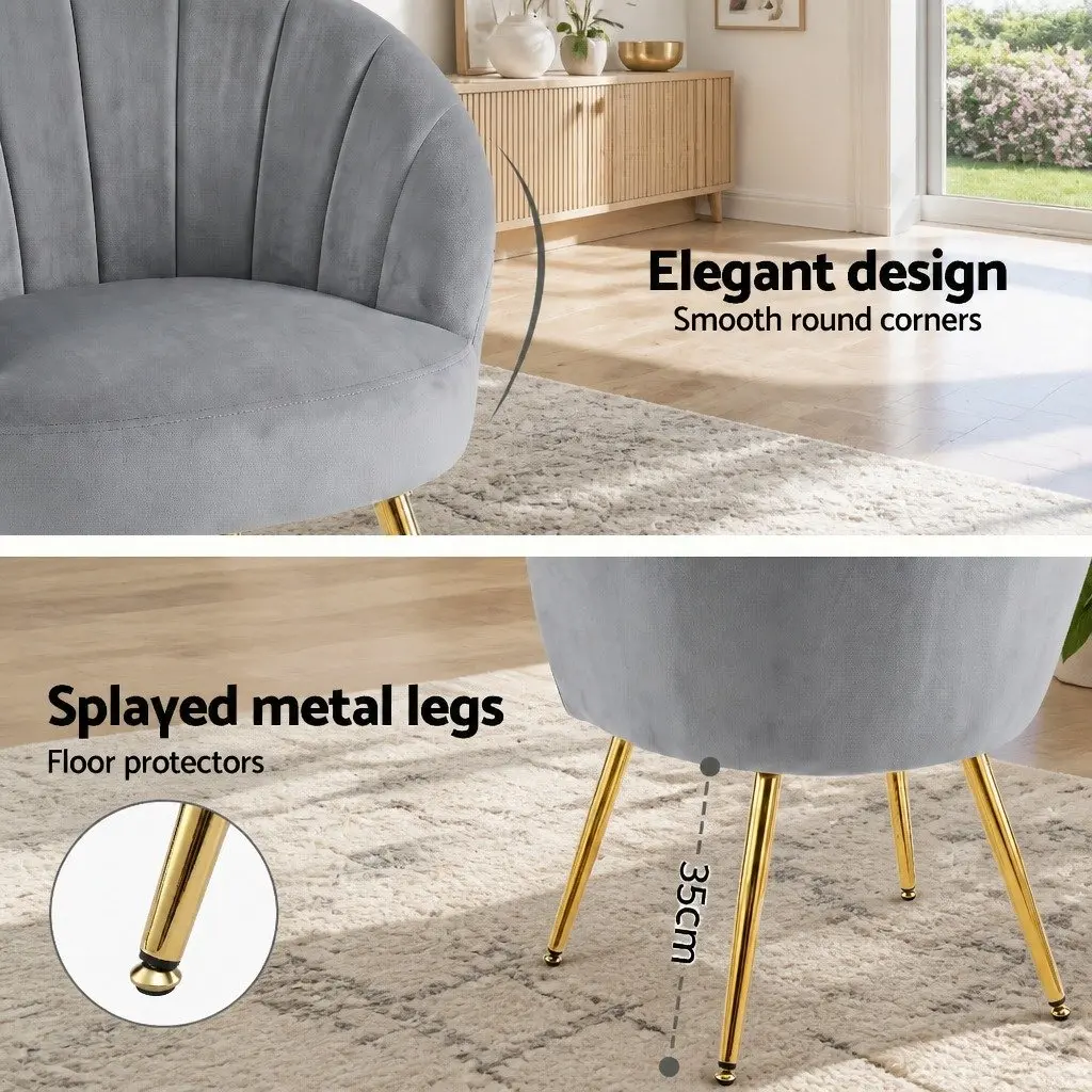 Grey Velvet Upholstered Armchair with Golden Legs