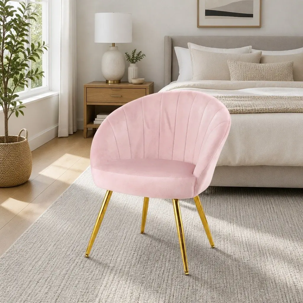 Pink Velvet Armchair High Resilience Foam Splayed Legs Living Room Accent
