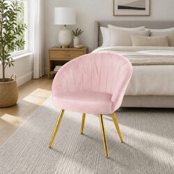 Comfortable Pink Velvet Armchair with Splayed Legs