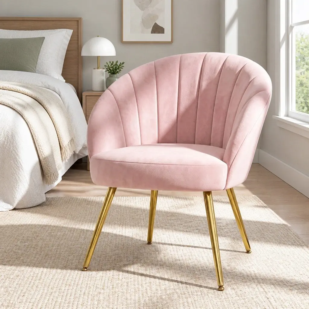 Pink Velvet Armchair High Resilience Foam Splayed Legs Living Room Accent