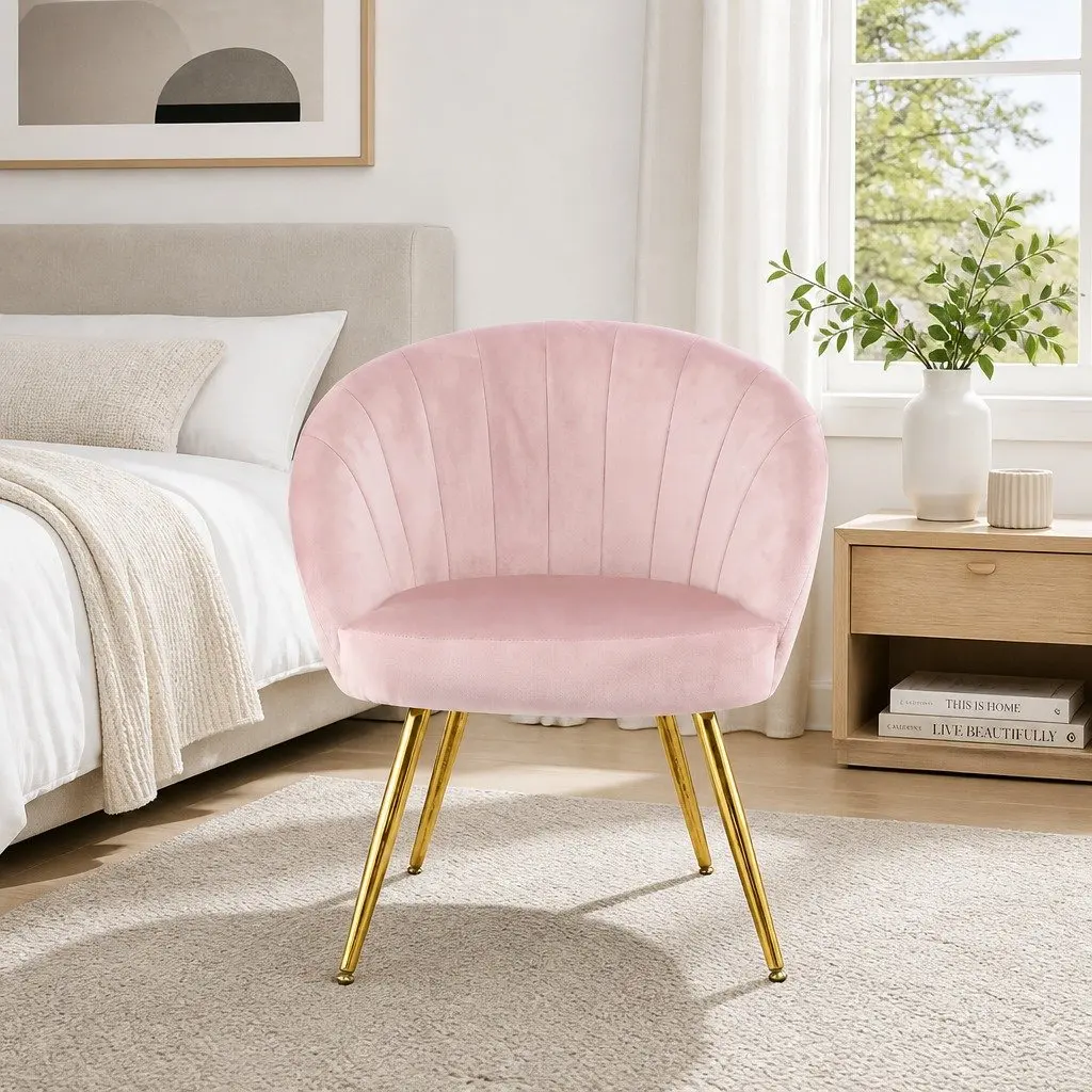 Pink Velvet Armchair High Resilience Foam Splayed Legs Living Room Accent