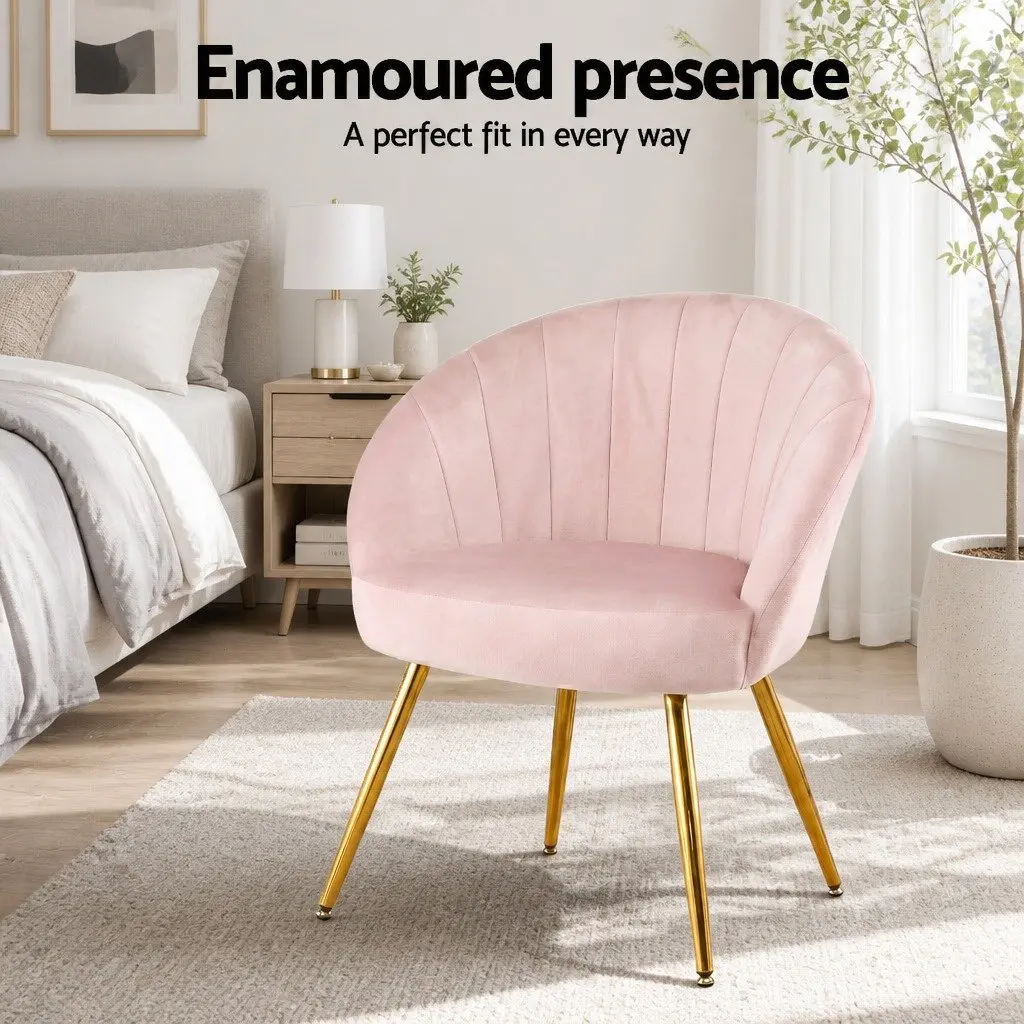 Pink Velvet Armchair High Resilience Foam Splayed Legs Living Room Accent