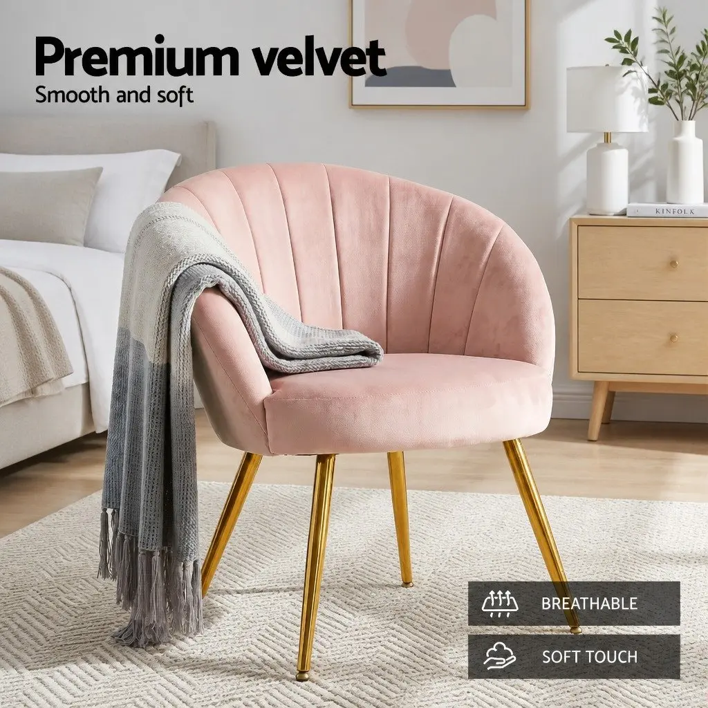 Pink Velvet Armchair High Resilience Foam Splayed Legs Living Room Accent