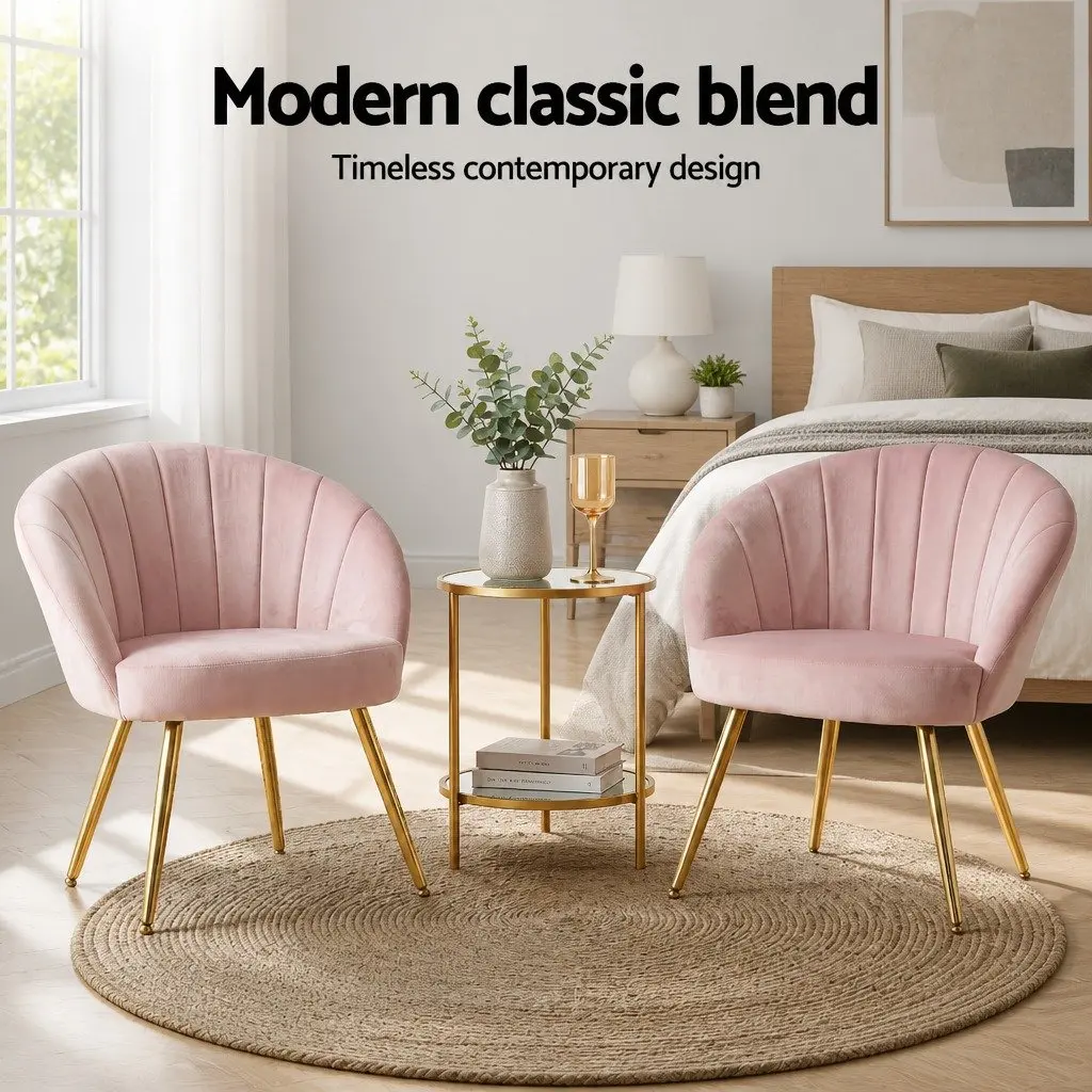 Pink Velvet Armchair High Resilience Foam Splayed Legs Living Room Accent