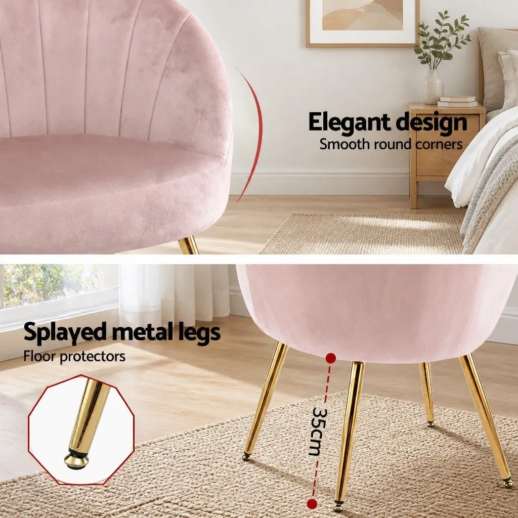 Pink Velvet Armchair High Resilience Foam Splayed Legs Living Room Accent