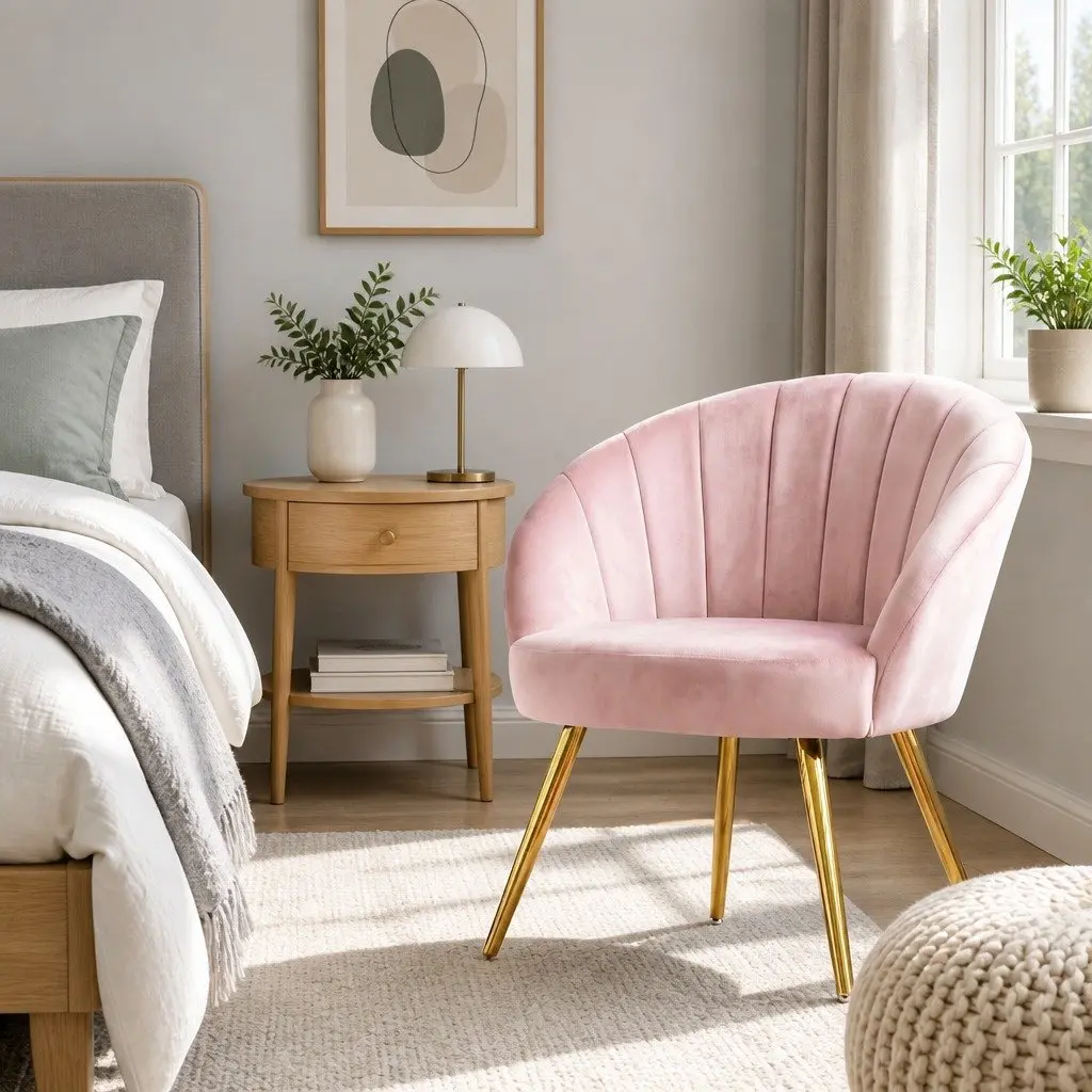 Pink Velvet Armchair High Resilience Foam Splayed Legs Living Room Accent