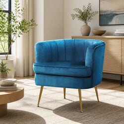 Navy Blue Velvet Accent Chair with Metal Legs