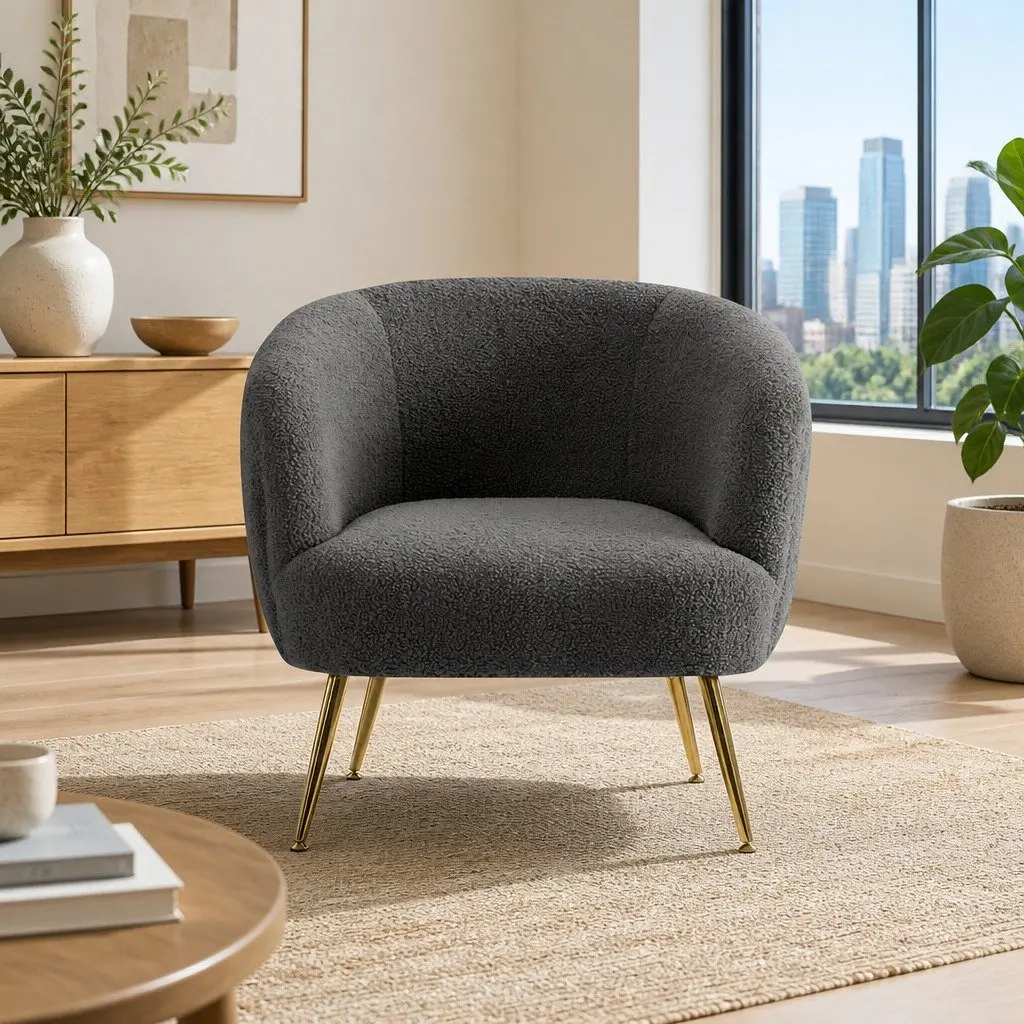 Sherpa Boucle Charcoal Armchair Lounge Chair