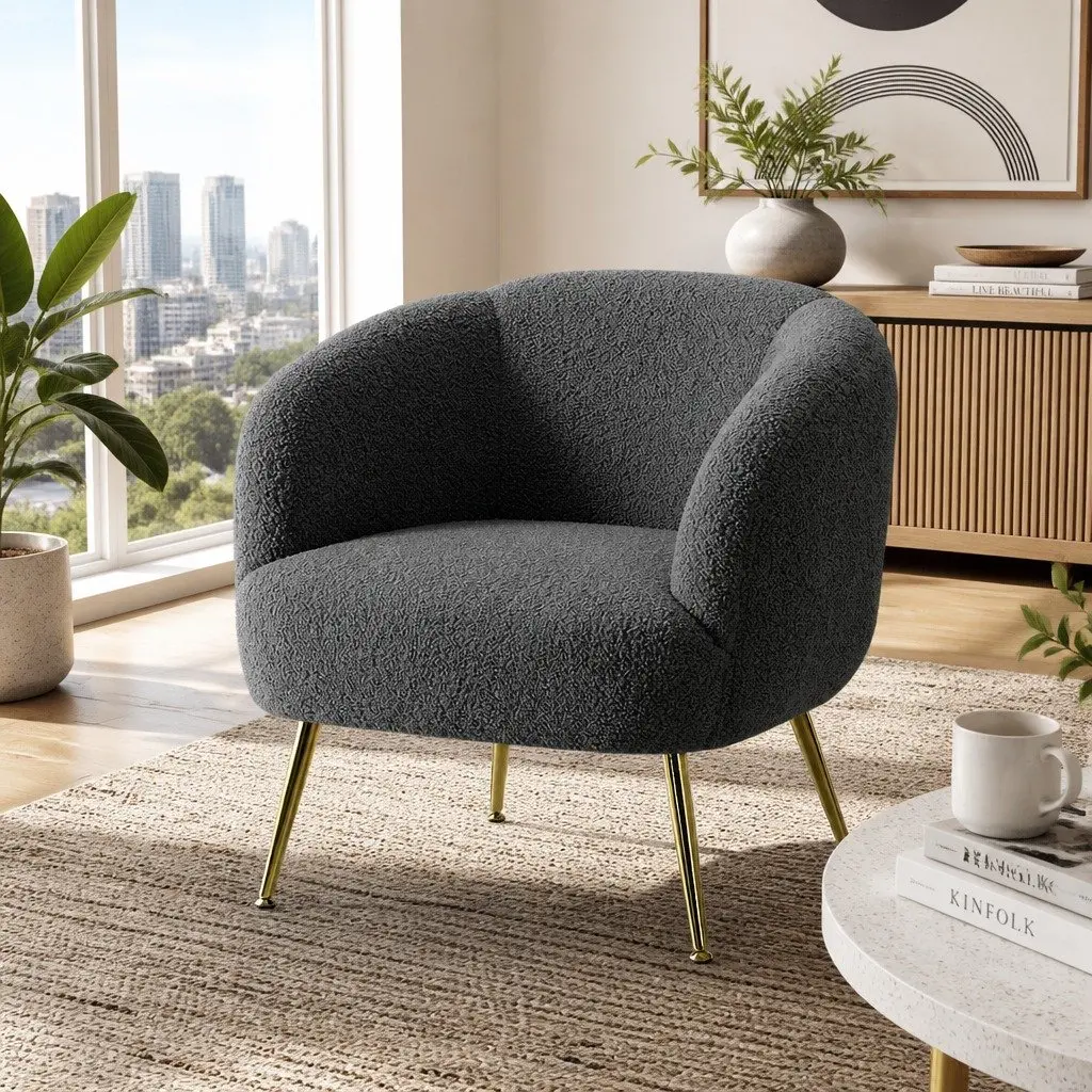 Sherpa Boucle Charcoal Armchair Lounge Chair